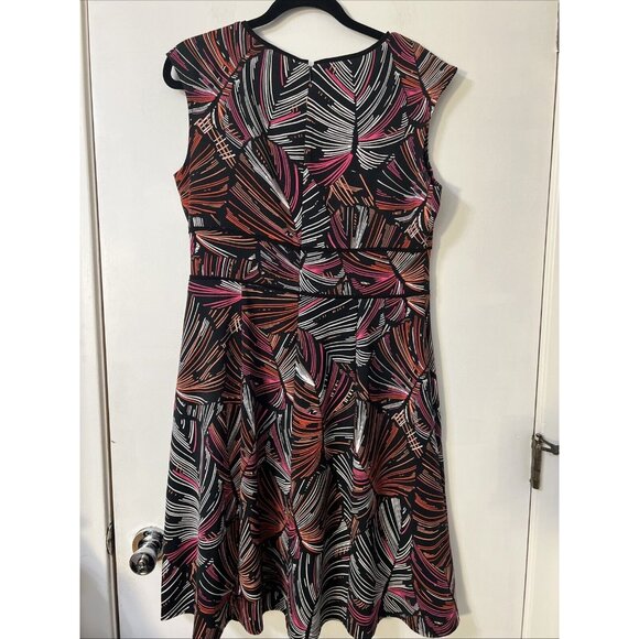 London Times Black Coral Pink White Trim Detail Flare Tea Dress 12 Babydoll y2k - Picture 4 of 9